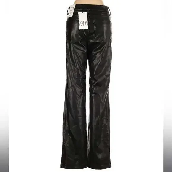 Zara Wide Leg High Rise Faux Leather Pants Size 0 - Picture 4 of 5
